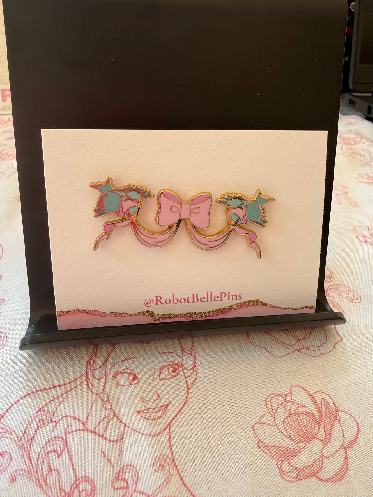 Disney Loungefly Cinderella 70th Anniversary Blue Birds with pink Bow ribbon pin