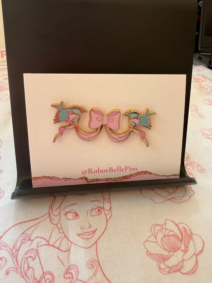 Disney Loungefly Cinderella 70th Anniversary Blue Birds with pink Bow ribbon pin