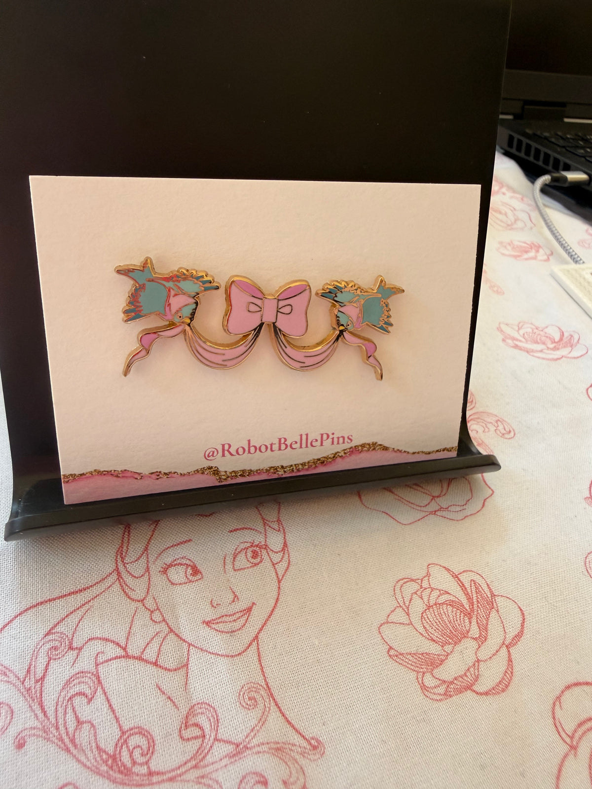 Disney Loungefly Cinderella 70th Anniversary Blue Birds with pink Bow ribbon pin