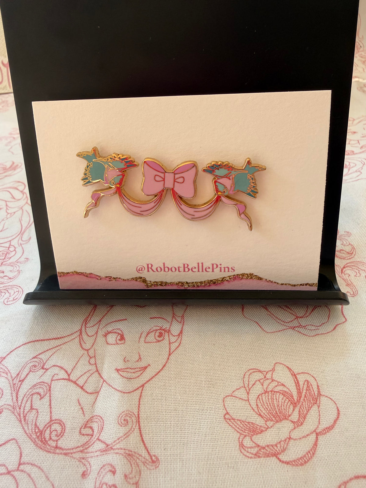 Disney Loungefly Cinderella 70th Anniversary Blue Birds with pink Bow ribbon pin